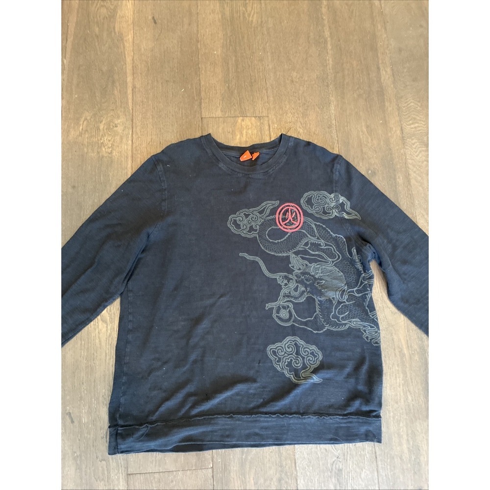 Hugo Boss Waso Dragon Oriental Embroidered Cotton Knit Black XXXL Sweater